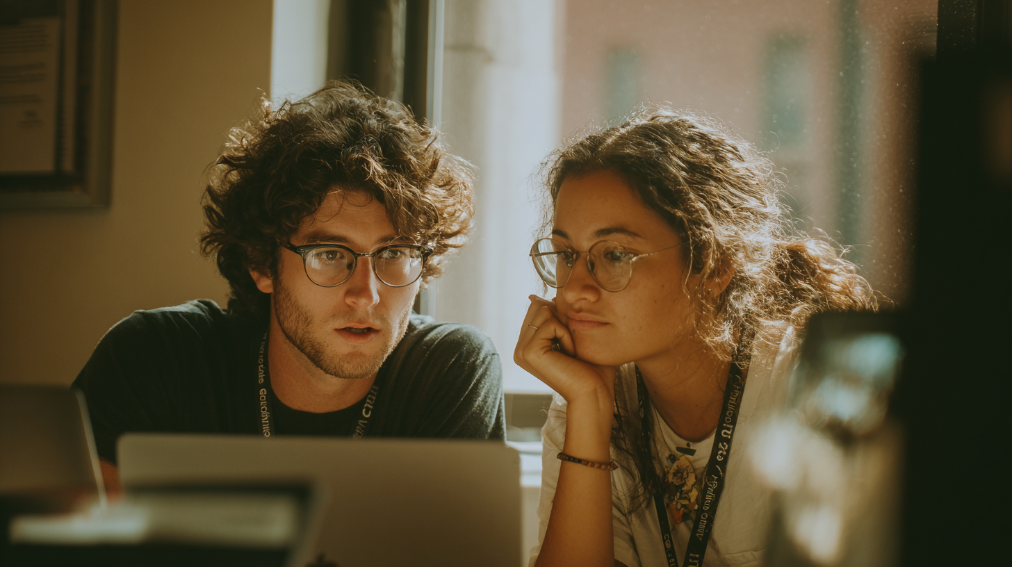 Campaign manager and volunteer coordinator huddled around a laptop showing a volunteer dashboard