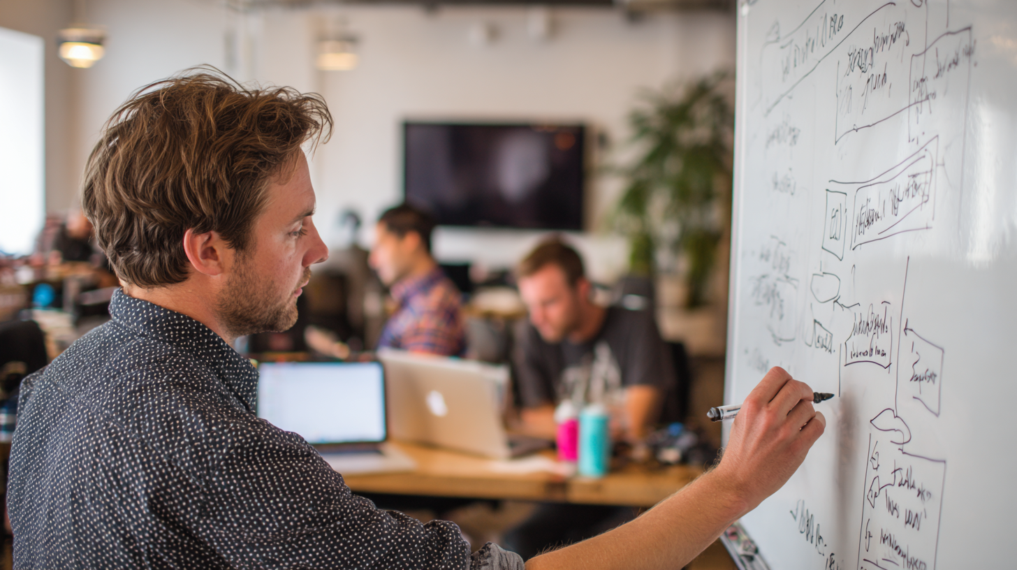 Campaign manager drawing a political campaign tech stack diagram on a whiteboard
