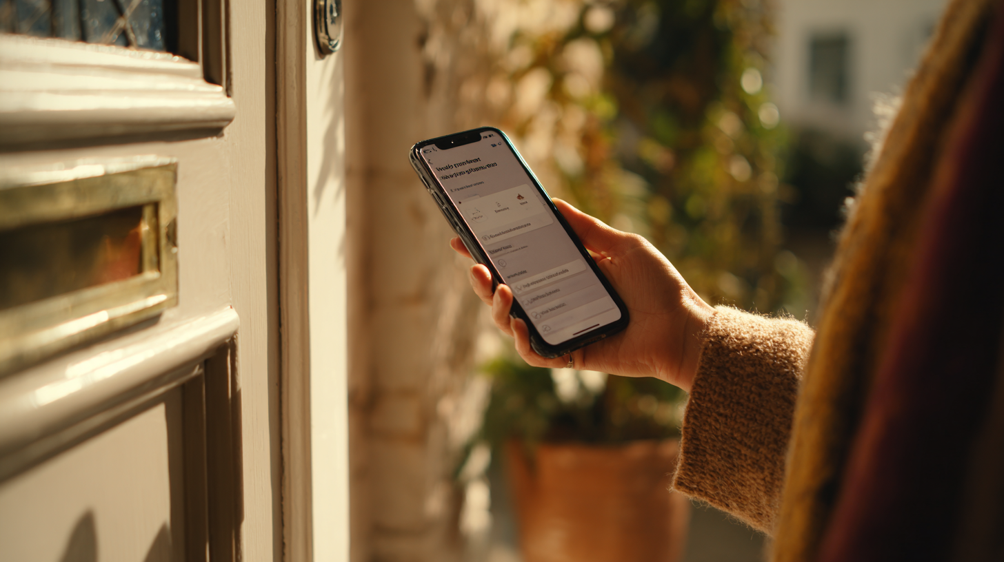Volunteer logging voter survey responses in field ops software at a doorstep
