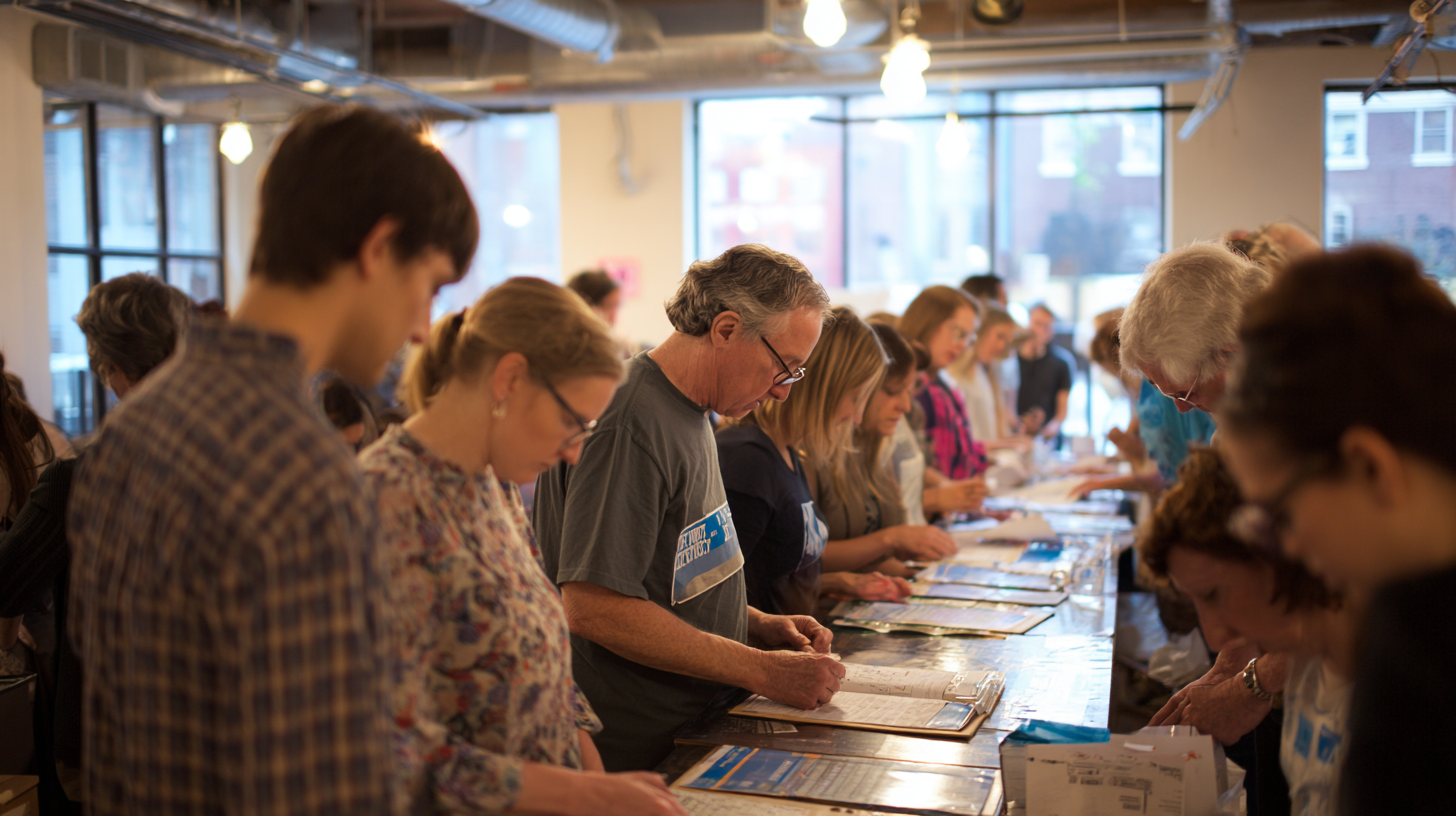Large group of political campaign volunteers preparing for a canvass launch.