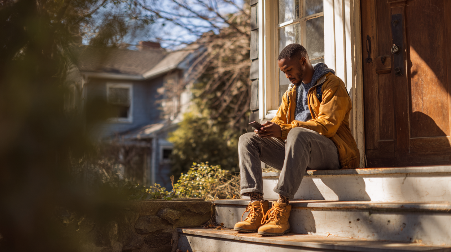 volunteer sitting on a porch