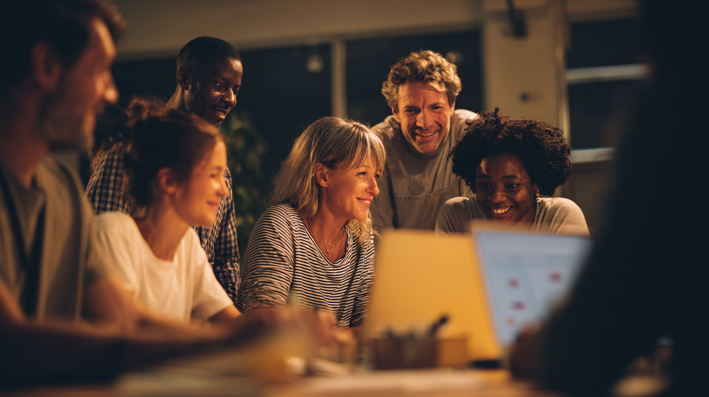 Photo of a volunteer knocking on a door or talking to a voter, with the volunteer’s face visible and the scene warm and authentic