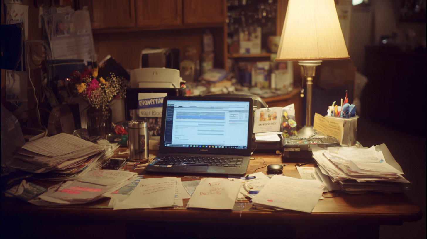 Campaign staffer surrounded by papers and spreadsheets while trying to track volunteers